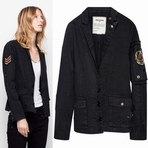 Zadig & Voltaire NWT Virginia Grunge Military Jacket Black size S